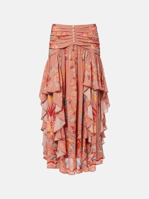 FARM RIO Embellished floral ruffled maxi skirt