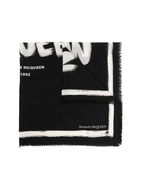 Alexander McQueen logo-print raw-edge scarf