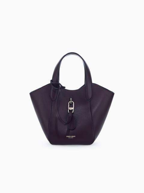 GIORGIO ARMANI LEATHER HANDBAG WITH A GEOMETRIC BASE AND A SNAP-HOOK CLASP