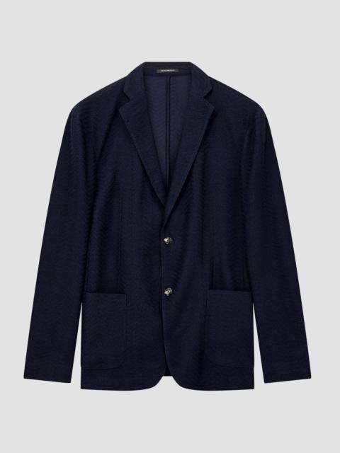 EMPORIO ARMANI Men's Textured Chevron Soft Jacket - Solid Blue Navy