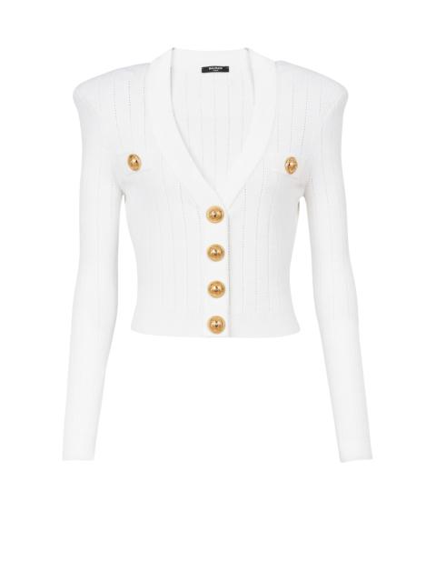 Balmain Cropped eco-designed knit cardigan with gold-tone buttons