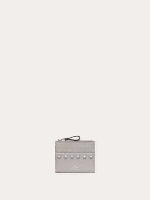 Valentino ROCKSTUD GRAINY CALFSKIN CARDHOLDER WITH ZIPPER