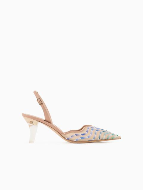 GIORGIO ARMANI Mesh slingbacks with gradient nappa-leather embroidery