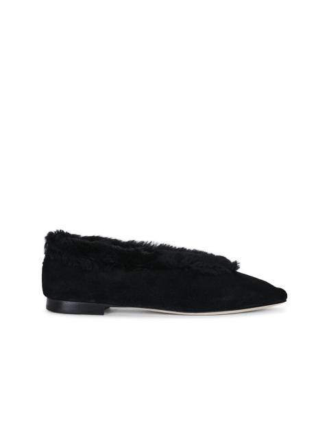 JIMMY CHOO Suede Shearling Margot Flat