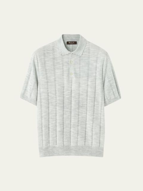 Loro Piana Men's Linen and Silk Wide-Rib Short-Sleeve Polo Sweater