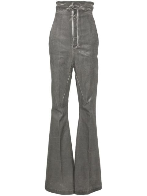 Rick Owens coated pressed-crease flared trousers