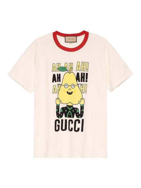 GUCCI Gucci X Pablo Delcielo Pear Print Cotton T-shirt 'White' 703439XJEIY9095