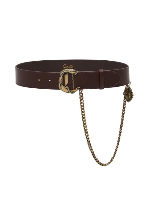 CAMILLA C BUCKLE LEATHER BELT WITH CHAIN