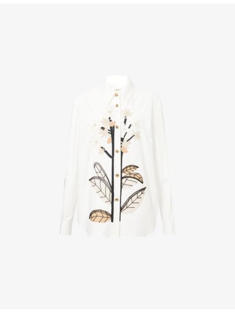 KHAITE Argo Floral-Embroidered Cotton Shirt