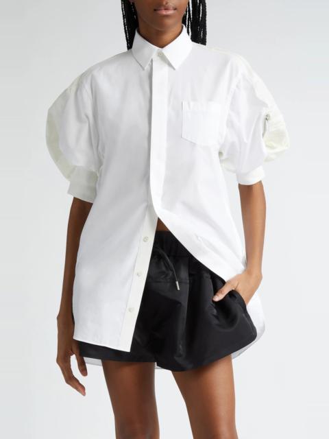 Puff Sleeve Poplin Button-Up Shirt