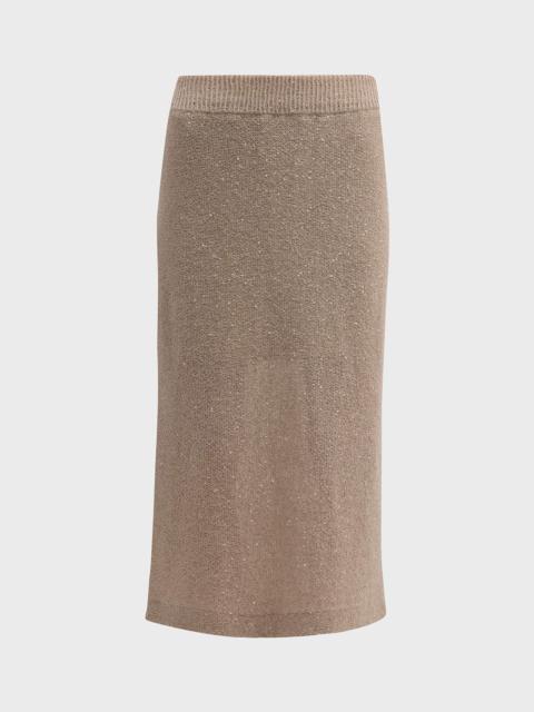 Brunello Cucinelli Cashmere Silk Linen Paillette Midi Skirt