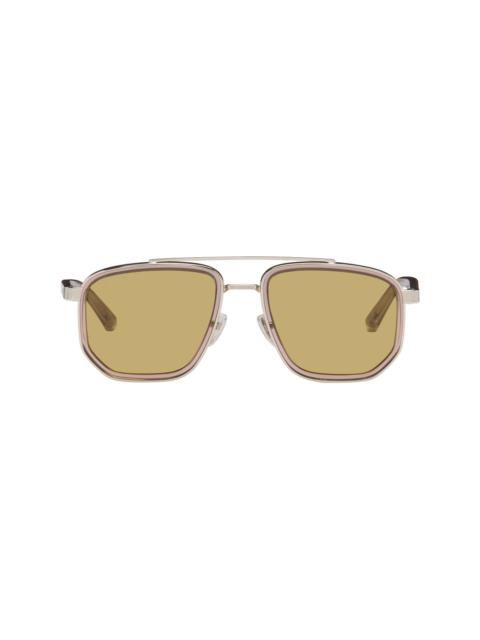 GUCCI Silver & Brown Navigator Frame Sunglasses