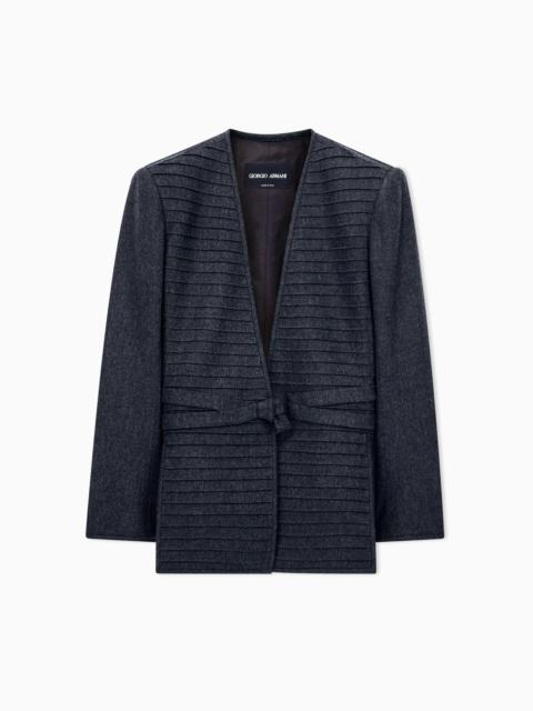 GIORGIO ARMANI V-NECK BLAZER IN WOOL AND CASHMERE WITH HORIZONTAL PLEATS