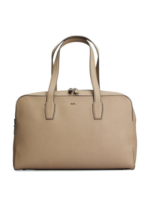 BOSS ZIPPED HOLDALL IN GRAINED LEATHER WITH LOGO LETTERING
