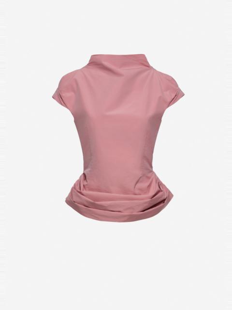 MAGDA BUTRYM Fitted draped blouse with stand collar in pink