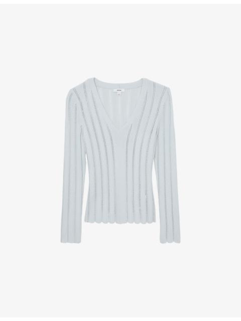 REISS Loui Open-Stitch V-Neck Knitted Jumper