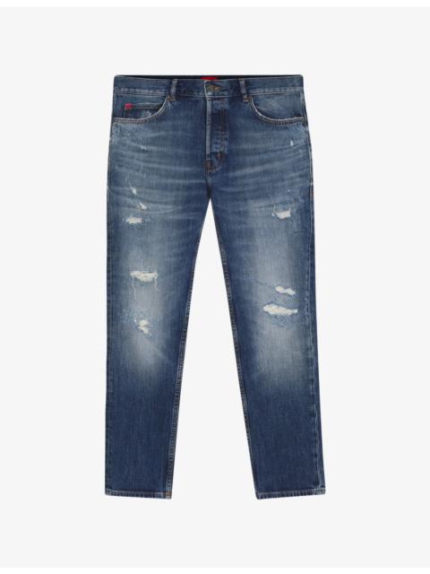 HUGO Distressed Tapered-Leg Stretch-Denim Jeans