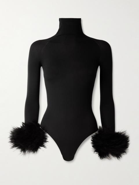 Alaïa Shearling-trimmed Stretch-jersey Turtleneck Bodysuit