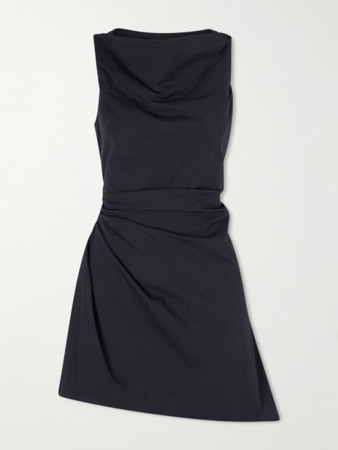 STAUD Callie Gathered Cotton-blend Poplin Mini Dress