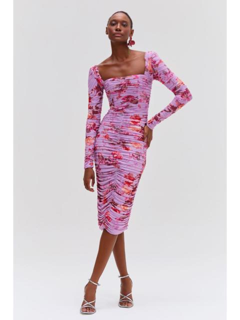 PatBO Floral Haze Stretch Tulle Midi Dress