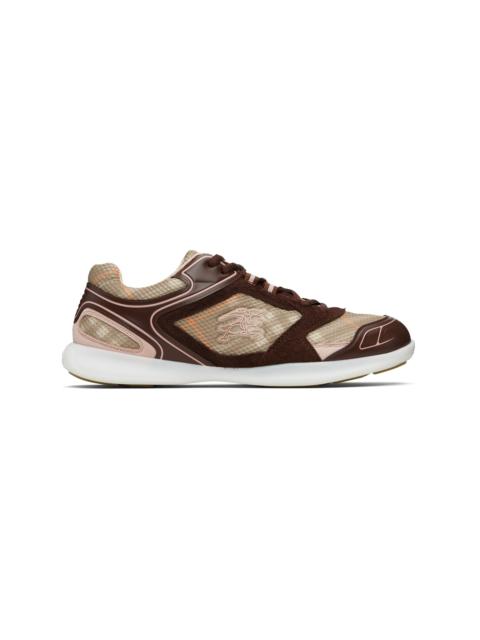Burberry Beige & Burgundy Check Matrix Sport Sneakers