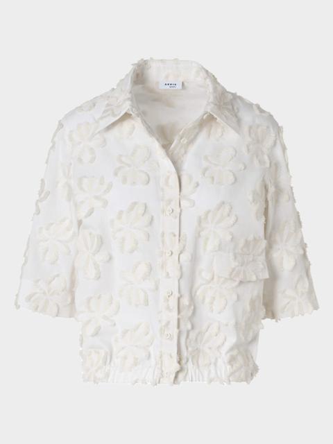 AKRIS 3D Flower Jacquard Elbow-Sleeve Button-Down Blouse