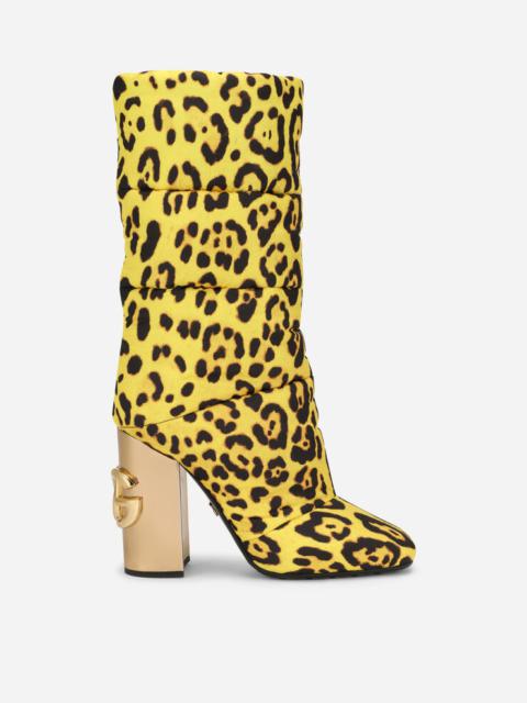 Leopard-print quilted nylon boots with yellow base