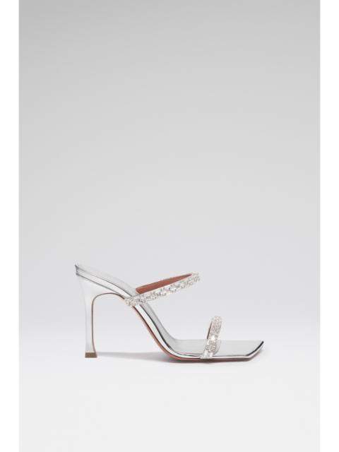 Amina Muaddi DIANA SANDAL 95 SILVER MIRROR AND WHITE CRYSTALS
