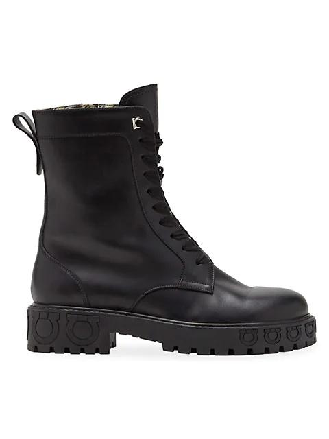 FERRAGAMO Chopper Lug-Sole Leather Combat Boots