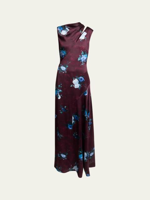 Erdem Floral Satin Slash-Cutout Sleeveless Gown