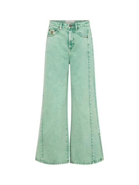 ONE TEASPOON Love Machines Mid Waist Super Wide Leg Denim Jeans - Seaglass Green