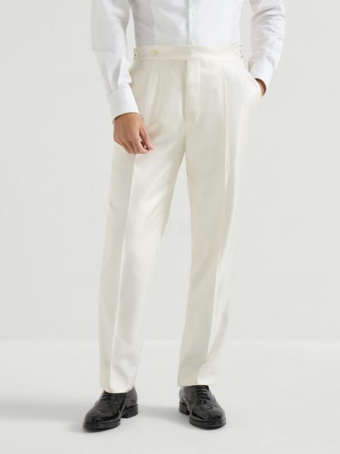 Brunello Cucinelli Silk diagonal tuxedo trousers with pleat and waist tabs
