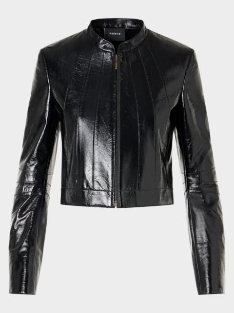 AKRIS Shiny Leather Crop Zip Jacket