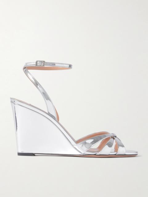 AQUAZZURA Tati 85 Metallic Leather Wedge Sandals