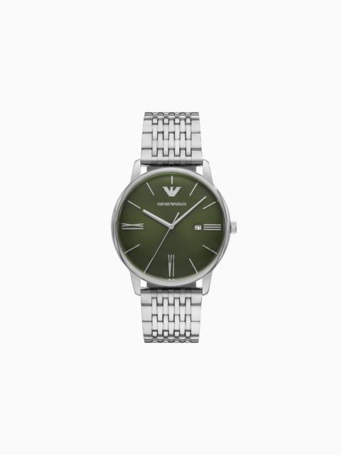 EMPORIO ARMANI THREE-HAND DATE STAINLESS STEEL WATCH