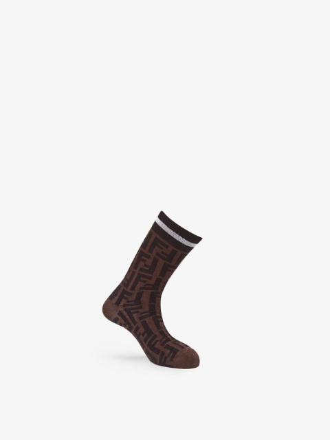 FENDI Brown stretch cotton socks