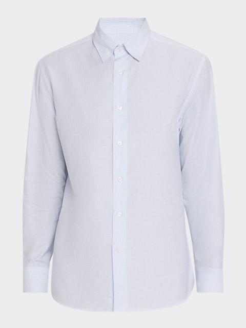 Brioni Men's Cotton and Linen Micro-Check Sport Shirt