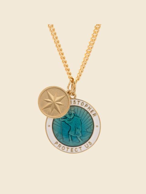 Miansai Saint Christopher Surf Necklace - Caribbean Blue & White Enamel/Gold Vermeil