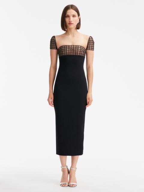 Oscar de la Renta CRYSTAL GRID CAP SLEEVE DRESS