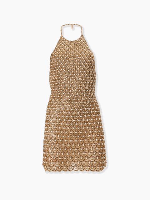 CAROLINA HERRERA Gold Embellished Halterneck Mini Dress