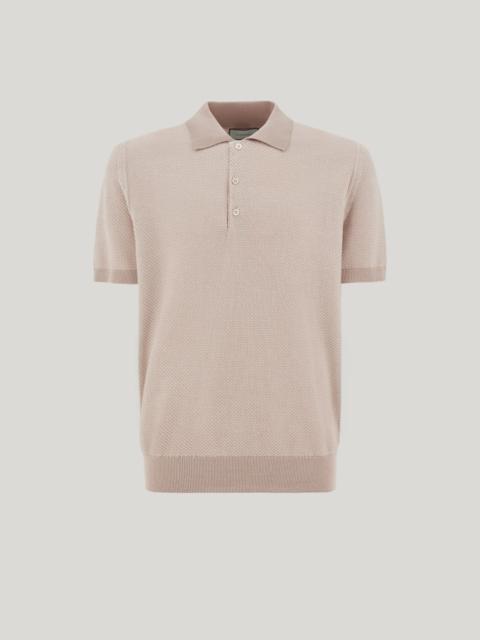 Canali BEIGE MICROSTRUCTURED COTTON POLO SHIRT WITH PLAIN-KNIT COLLAR
