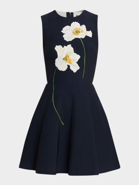 Oscar de la Renta Sleeveless Peony Print Mini Dress