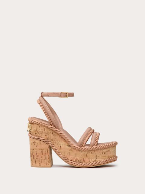 Valentino VLOGO SUMMERBLOCKS WEDGE SANDAL IN NAPPA LEATHER AND SILK TORCHON 130MM