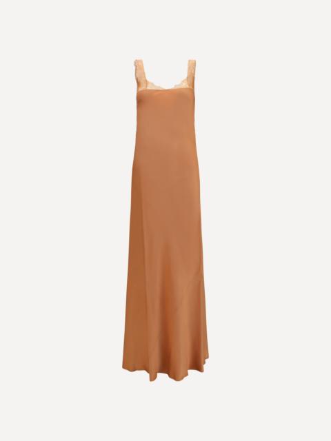forte_forte satin maxi Dress with lace trims