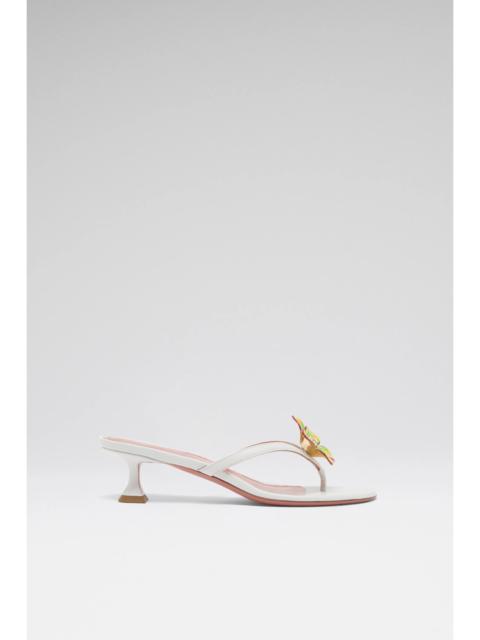 Amina Muaddi VITTORIA THONG SLIPPER 45 WHITE NAPPA AND ENAMEL FLOWER
