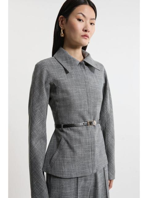 KAREN MILLEN Mono Texture Belted Collared Tailored Jacket