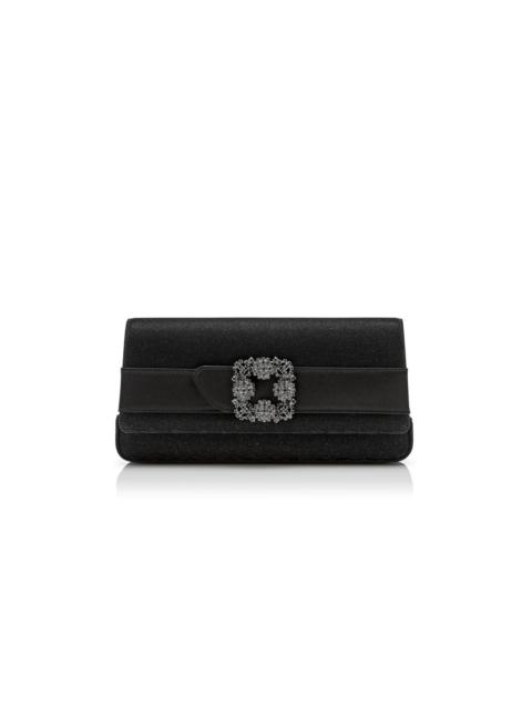 Manolo Blahnik Black Glitter Fabric Jewel Buckle Clutch