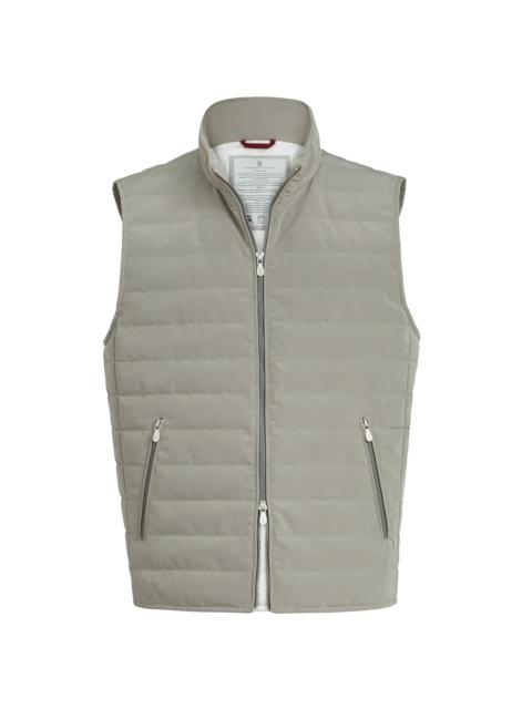 Brunello Cucinelli Men's Bonded Nylon Down Vest - Khaki