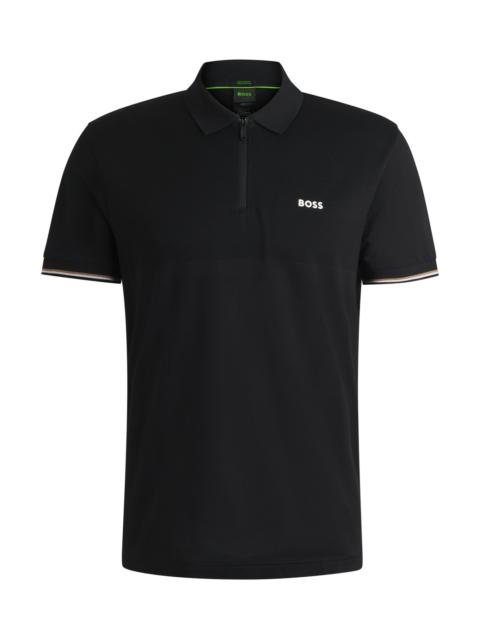 BOSS STRUCTURED-COTTON POLO SHIRT WITH ZIP NECK
