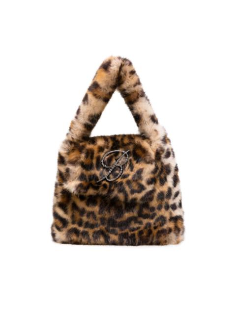 Rhinestone Logo leopard-print tote bag